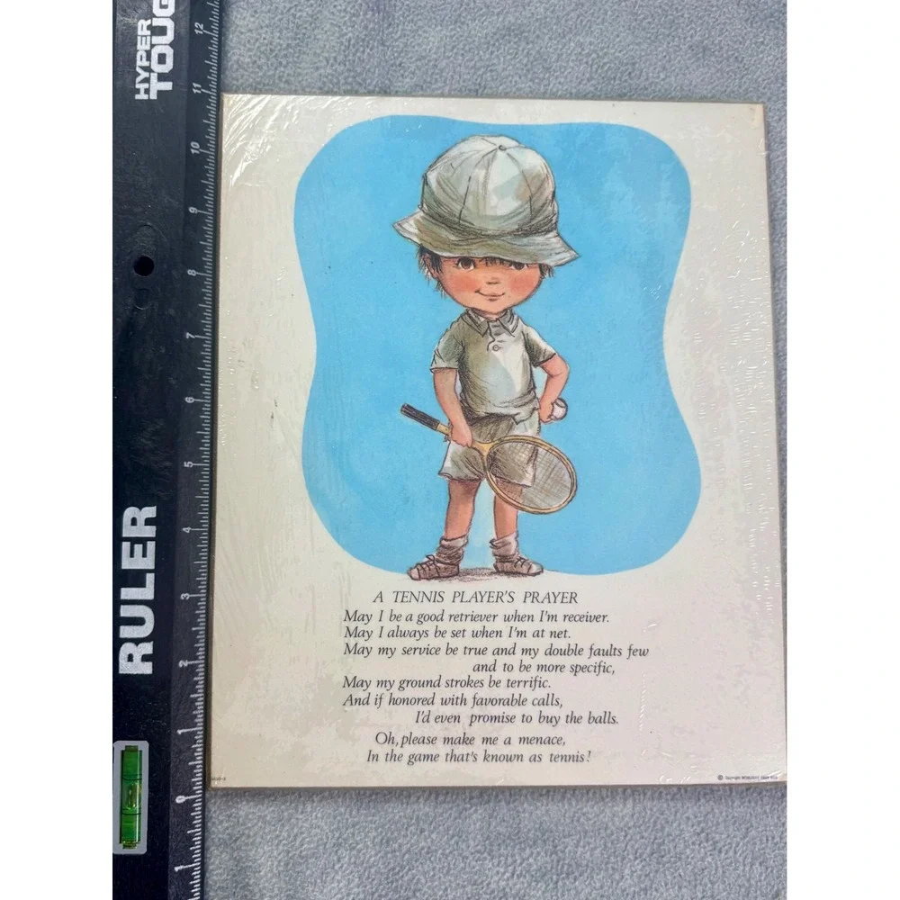 Vintage Fran Mar 1970s A Tennis Players Prayer Wood Plaque Wall Art Retro Sports